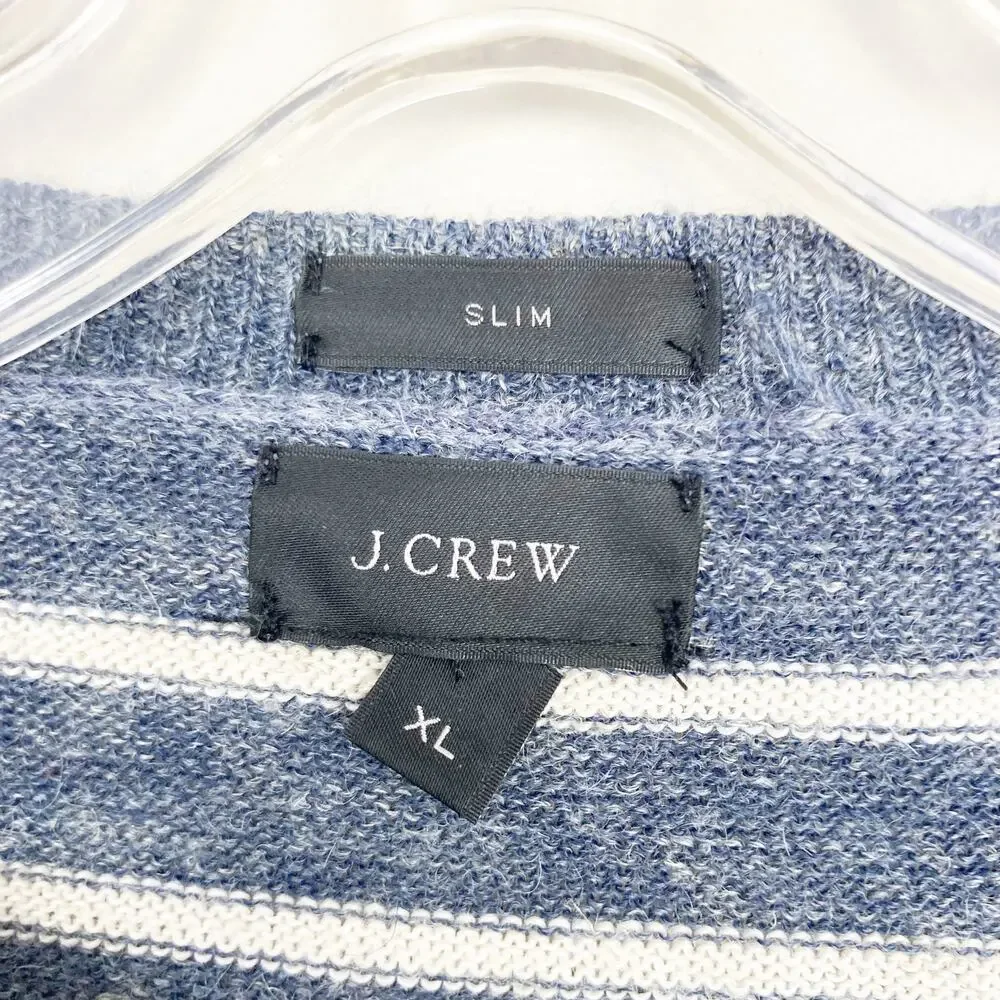 J. Crew Blue White Striped Wool Blend Slim Fit Sweater Sz XL